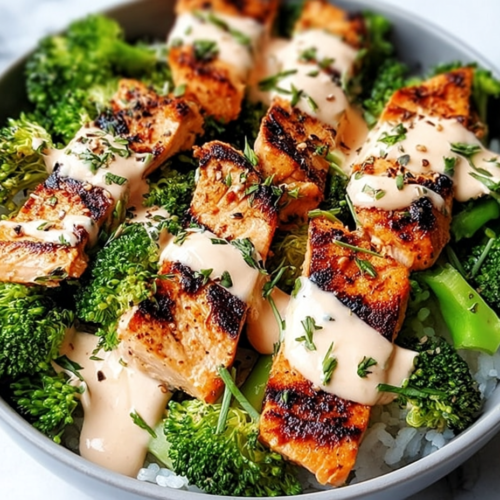 Chicken & Broccoli Bowls with Creamy Garlic Sauce Recipe