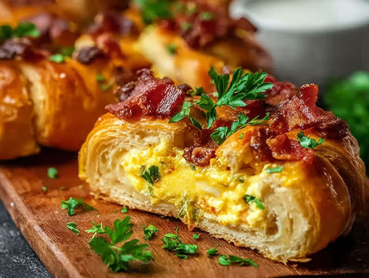 Crescent Breakfast Ring with Eggs, Cheese, and Bacon