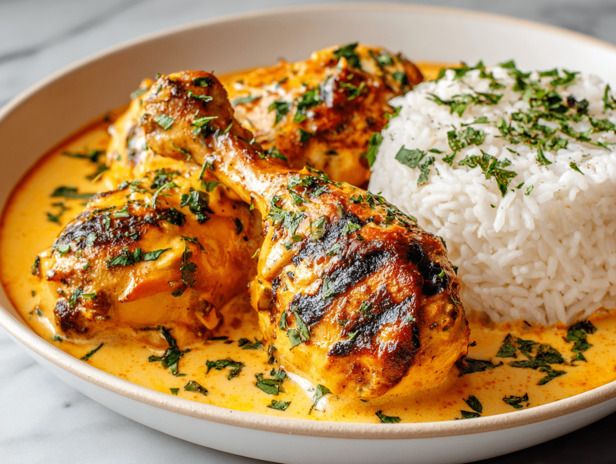 Creamy Paprika Chicken Drumsticks with Steamed Rice